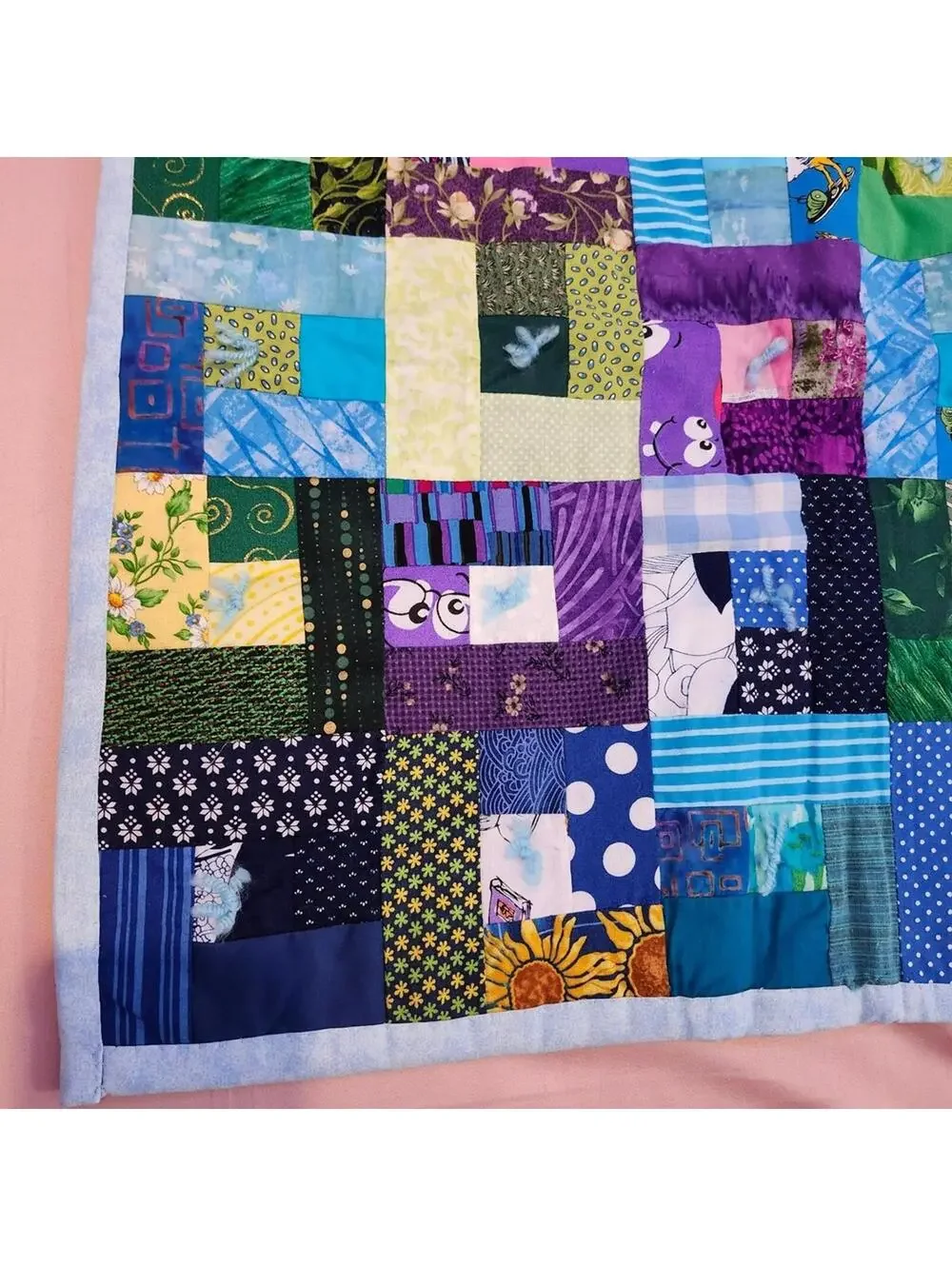 Colorful Handmade Patchwork Quilt 36 x 40 Inch